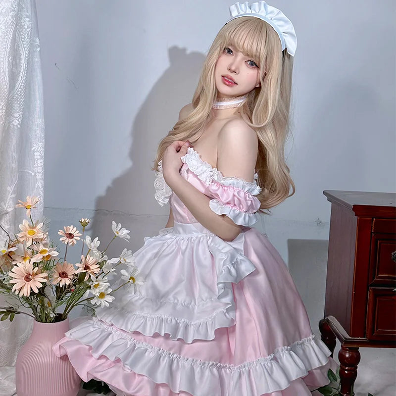 cosplay pink waiter dress