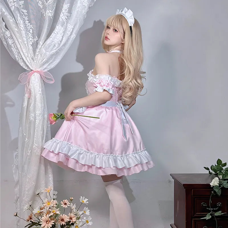 cosplay pink waiter dress