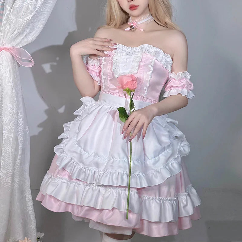 cosplay pink waiter dress